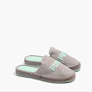 PUMA Fenty by Rihanna Suede Espadrilles Slip-on gray with green letters 10.5
